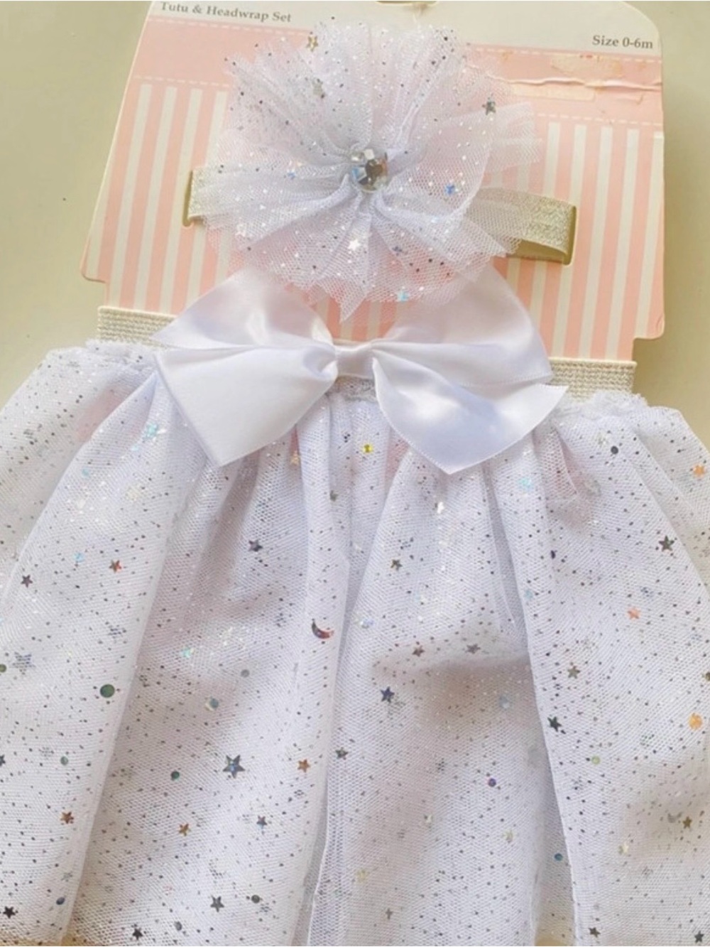White Star Sparkle Tulle Tutu Skirt & Headwrap Set for Babies